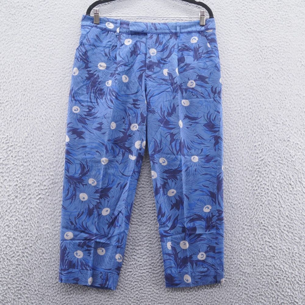 Anthropologie Elevenses Womens Lunar Mum Floral Crop Pants 10 Blue White